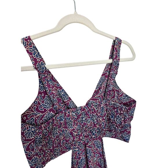 KARMA HIGHWAY Purple-Teal Floral Cut Out Waist Maxi Dress - Picture 6 of 7